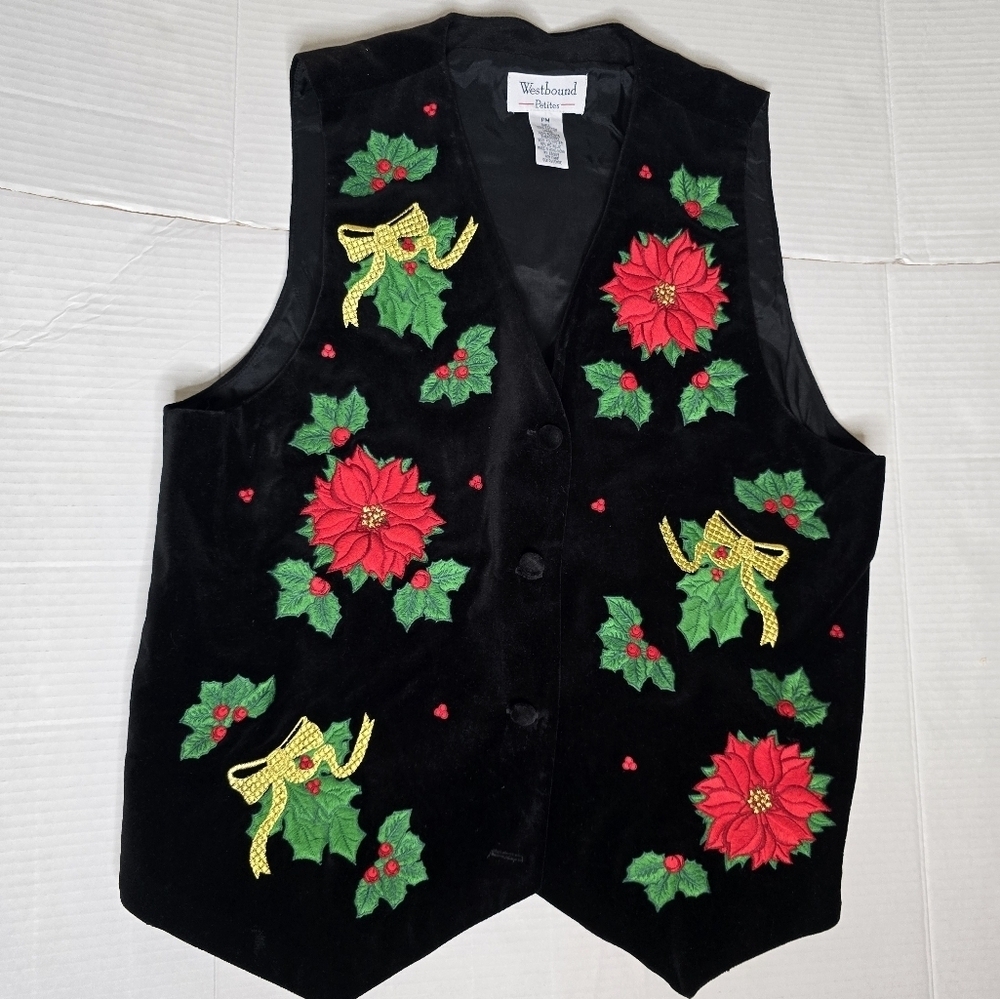 Westbound Petites VTG 100% Cotton Christmas Velvet Vest